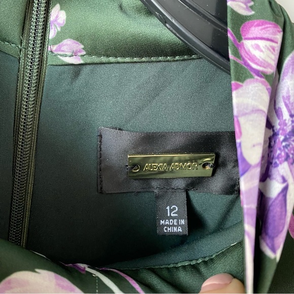 Alexia Admor Satin Mock Neck Midi Dress Green Floral 12 - Picture 4 of 12